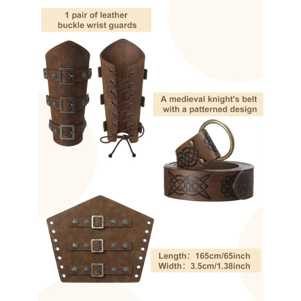 Viking Outfit for Men β Retro Vintage Medieval Renaissance Pants with Waist Belt, Arm Guards, and Shirt