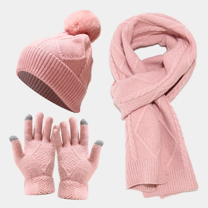 3-Piece Knitted Accessory Set for Women - Hat, Scarf and Gloves in Soft Fabric