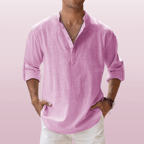 Linen Luxe™ | Men's Long Sleeve Henley Shirt | Lightweight Linen Blend, Regular Fit for Casual Wear