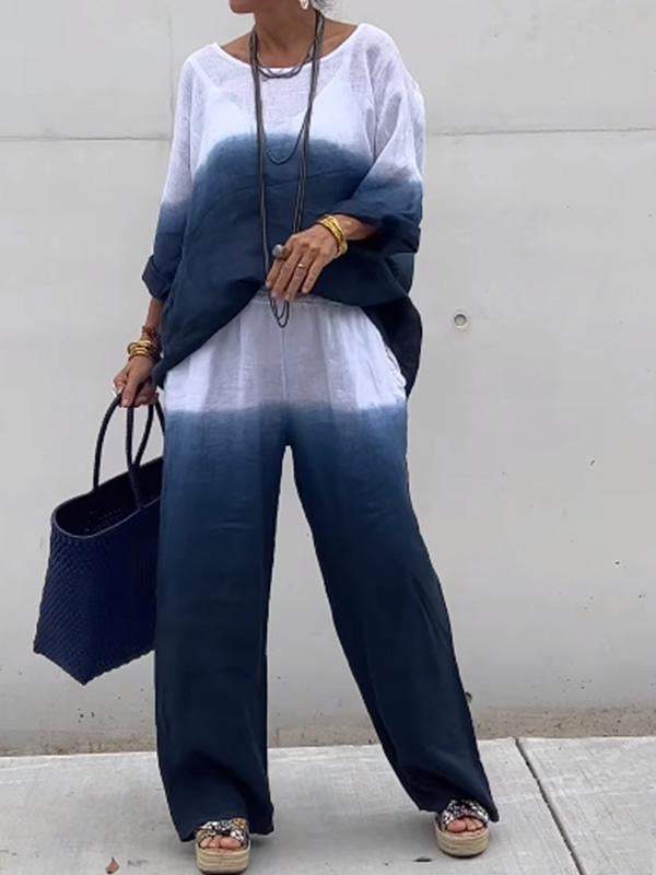 Linen Aura™ | Women's Cotton and Linen Gradient Two-Piece Set | Lightweight, Breathable Fabric & Stylish Design