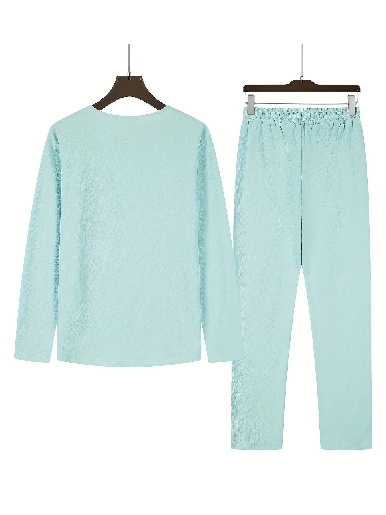 Urban Vibe™ | Men's Casual Two-Piece Outfit | V-Neck Long Sleeve Top & Relaxed Fit Trousers, Lightweight Fabric