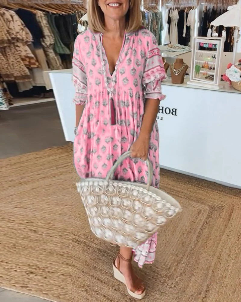 V-Neck Muse™ | Women's Casual Printed Dress | Lightweight Fabric, Half Sleeve, Flattering Fit