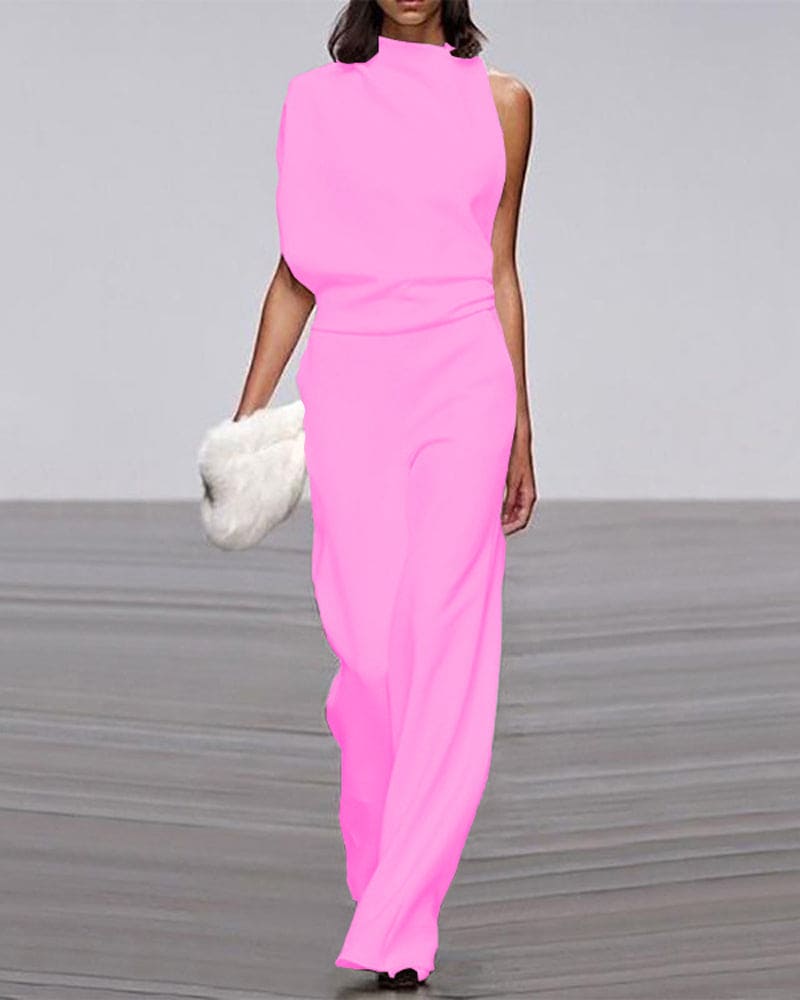 Jumpsuit Bella™ | Women's Mock Neckline Sleeveless Wide Leg Jumpsuit | Lightweight Fabric, Stylish Fit & Trendy Design