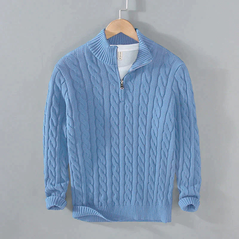 Knit Haven™ | Men's Cable Knit Sweater | Quarter Zip, Ribbed Collar & Cuffs, Warm & Cozy Design