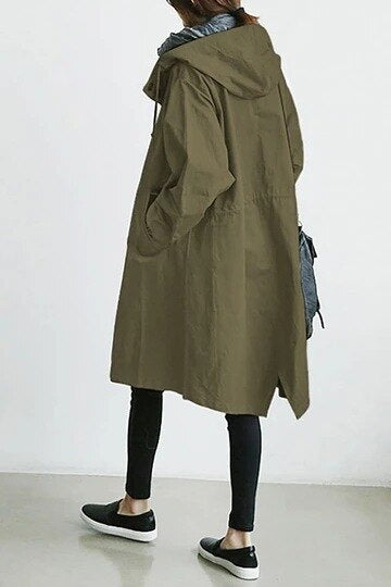 Velaria | Womens Hooded Trench Coat Waterproof Long Mac Raincoat for Winter & Summer Fashion