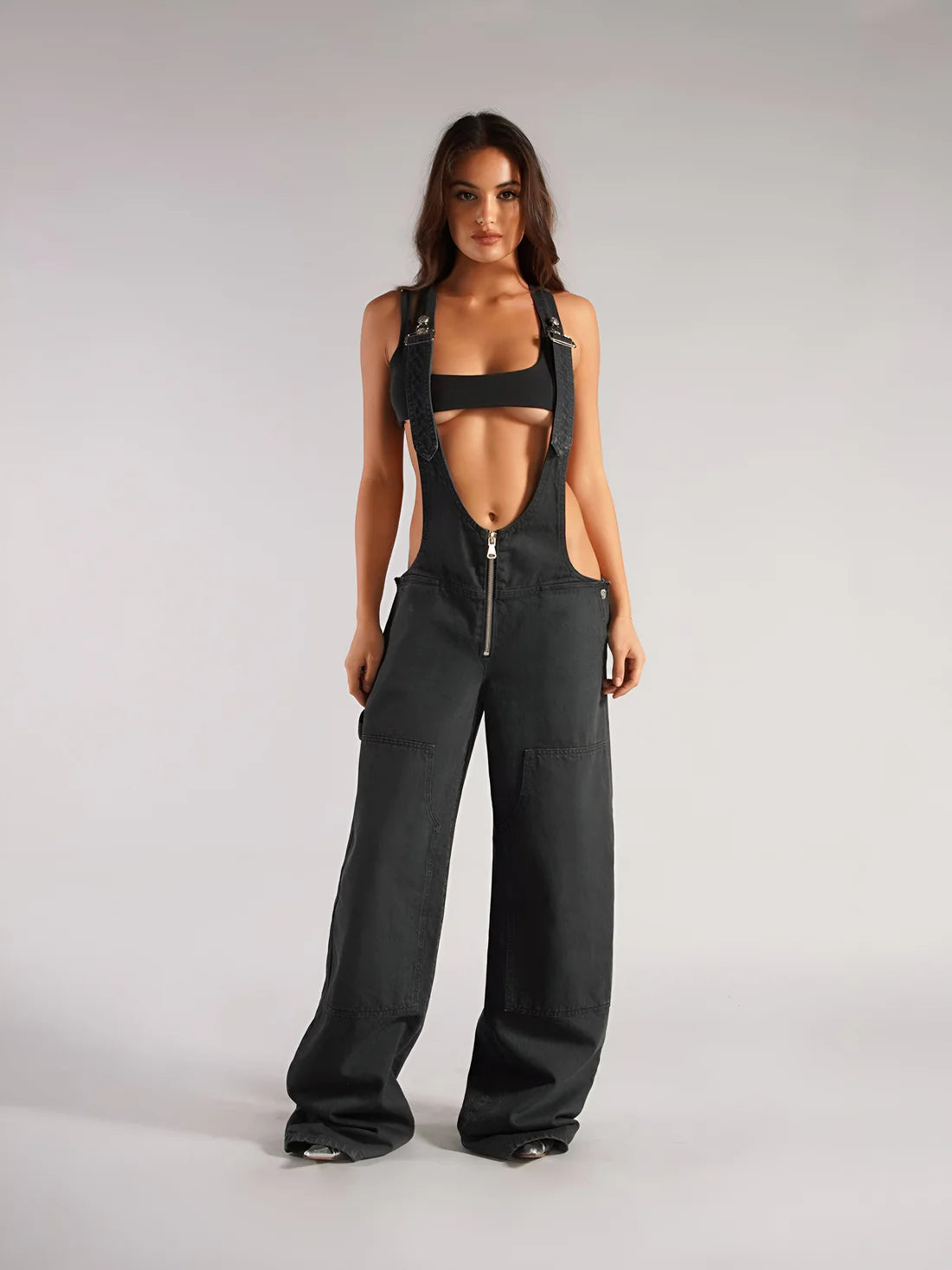 Overalls Luxe™ | Women's Sexy Plunge Denim Overalls | Distressed Design, Adjustable Straps, and Trendy Fit