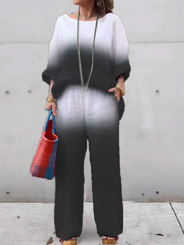 Linen Aura™ | Women's Cotton and Linen Gradient Two-Piece Set | Lightweight, Breathable Fabric & Stylish Design