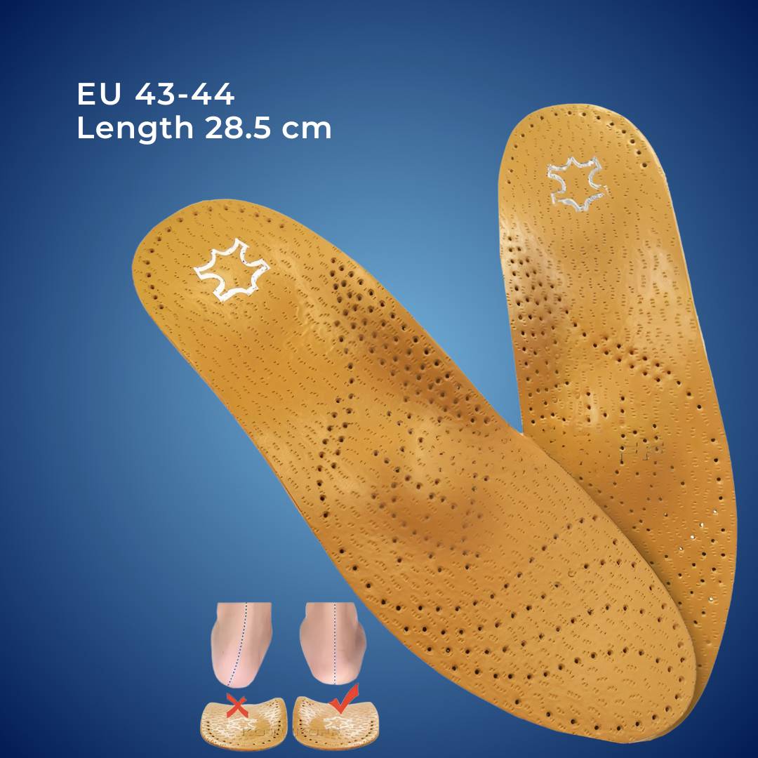 Orthopedic Leather Shoe Insoles for Arch Support, Shock Absorption & Foot Pain Relief - Moisture Wicking Comfort Insoles
