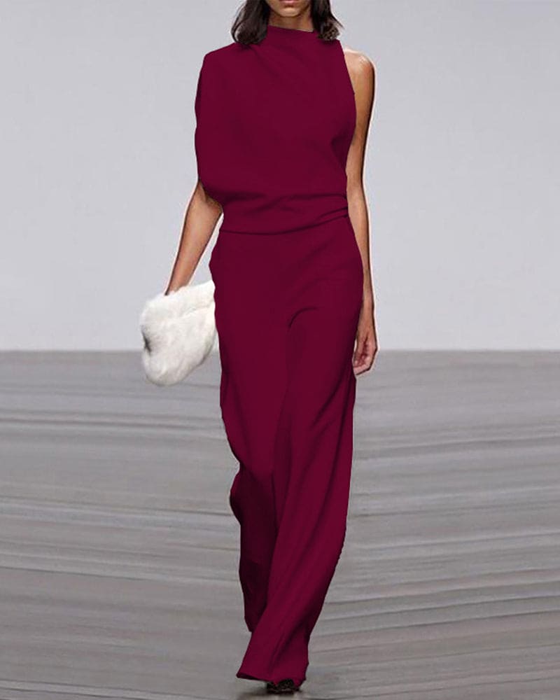 Jumpsuit Bella™ | Women's Mock Neckline Sleeveless Wide Leg Jumpsuit | Lightweight Fabric, Stylish Fit & Trendy Design