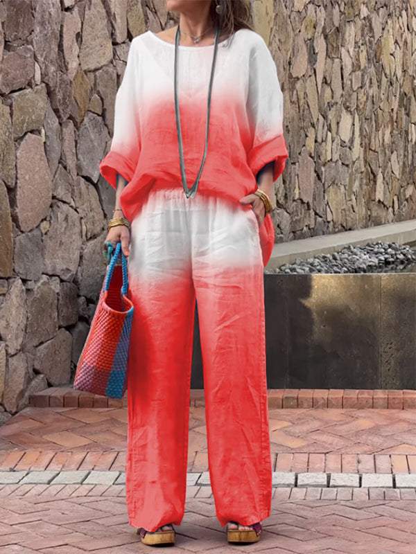 Linen Aura™ | Women's Cotton and Linen Gradient Two-Piece Set | Lightweight, Breathable Fabric & Stylish Design