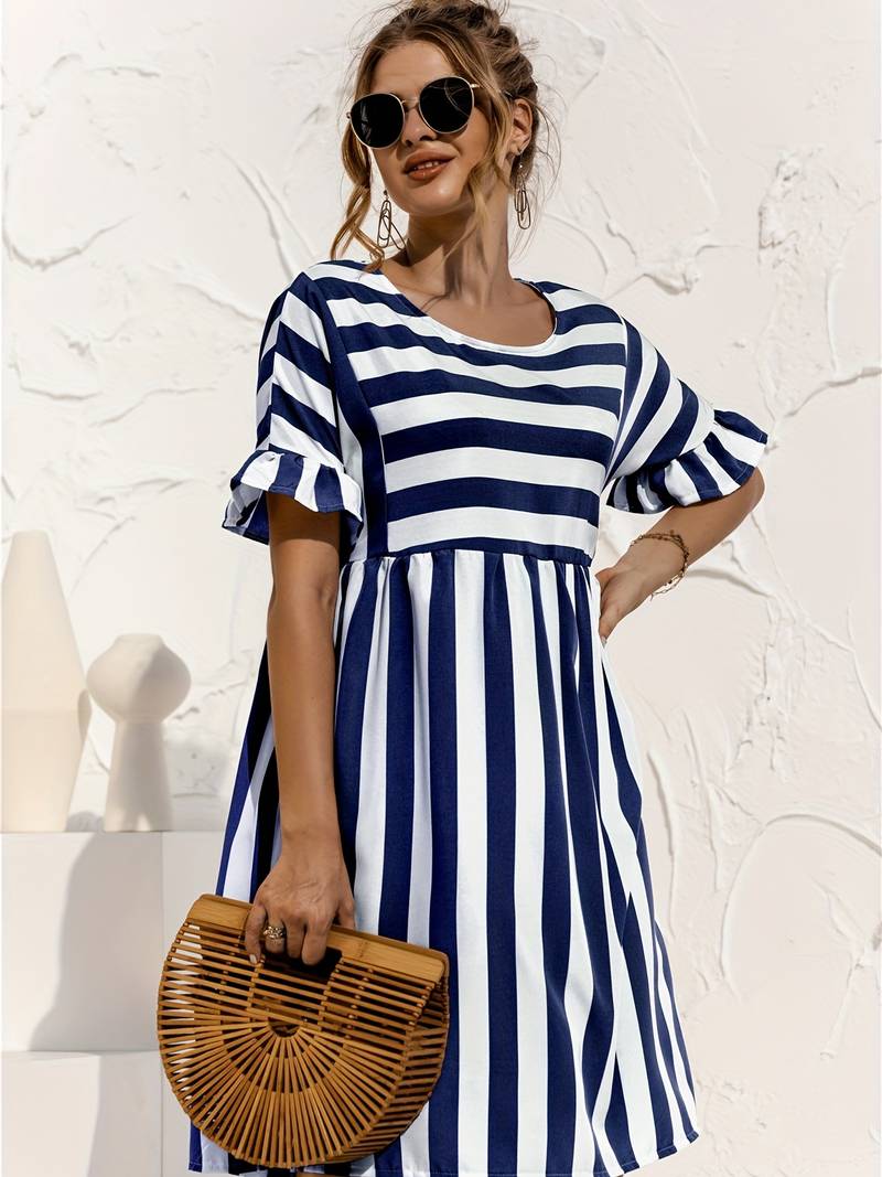 Dress Stripe™ | Women's Striped Short Dress | Lightweight Fabric, Casual Fit & Stylish Design