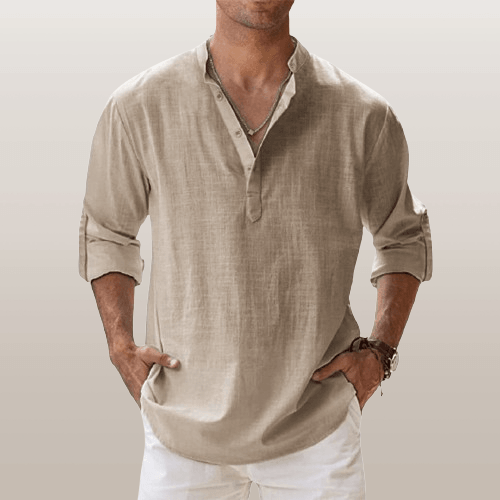 Linen Luxe™ | Men's Long Sleeve Henley Shirt | Lightweight Linen Blend, Regular Fit for Casual Wear