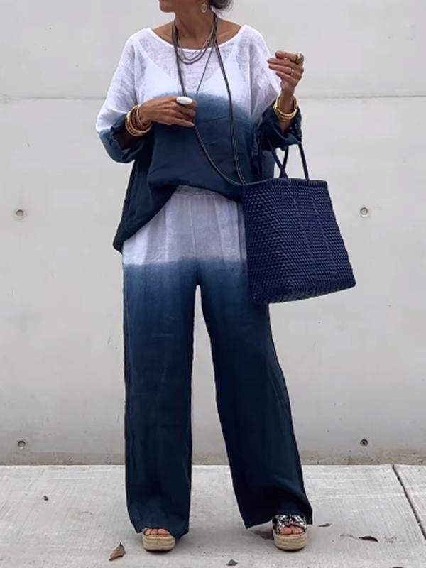 Linen Aura™ | Women's Cotton and Linen Gradient Two-Piece Set | Lightweight, Breathable Fabric & Stylish Design