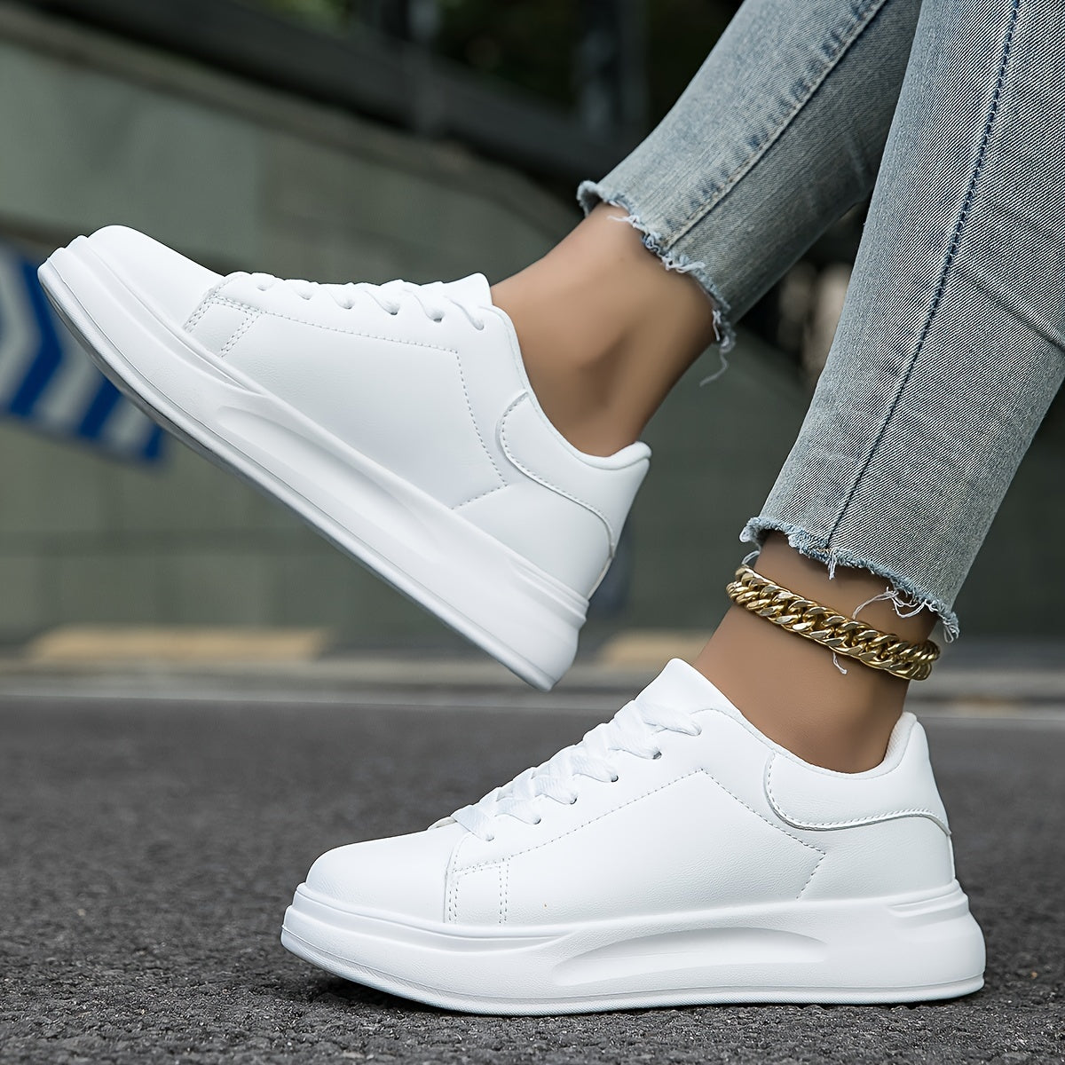 PureStride™ | Women's Clean White Leather Sneakers | Breathable, Lightweight, and Stylish Design for Everyday Wear