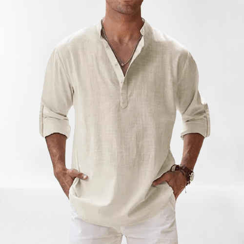 Linen Luxe™ | Men's Long Sleeve Henley Shirt | Lightweight Linen Blend, Regular Fit for Casual Wear