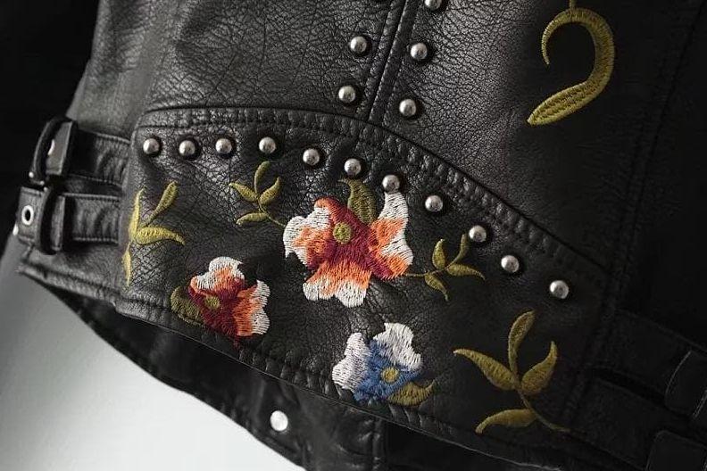 Floral Luxe™ | Women's Casual Leather Jacket | Genuine Leather, Floral Embroidery, Stylish Fit