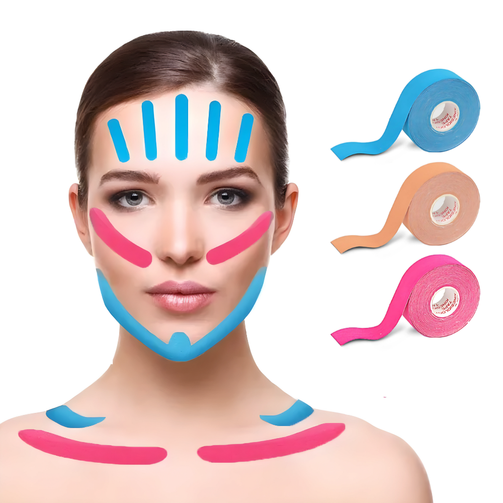 Kinesiology Tape for Facial and Neck Wrinkle Reduction - Elastic Therapeutic Tape for Skin Tightening and Anti-Aging Treatment