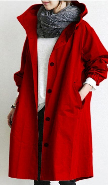Velaria | Womens Hooded Trench Coat Waterproof Long Mac Raincoat for Winter & Summer Fashion