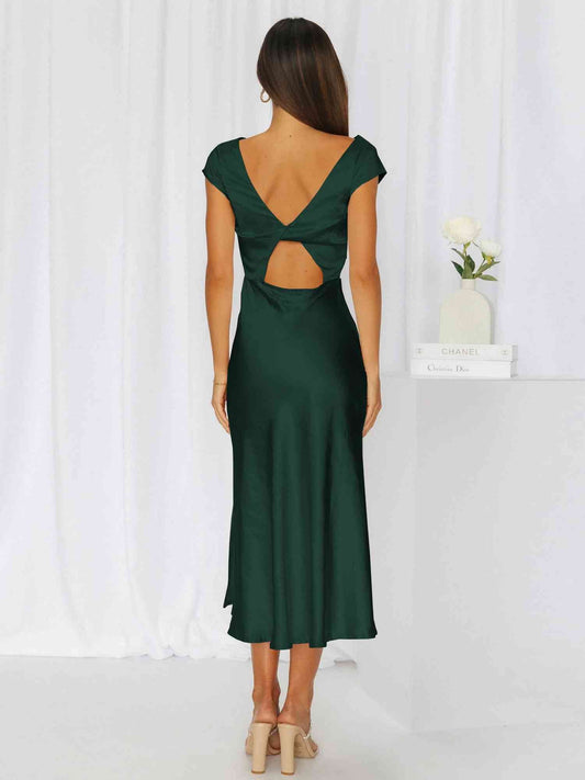 Midi Charm™ | Women's Round Neck Cap Sleeve Midi Dress | Soft Fabric, Flattering Fit & Versatile Style