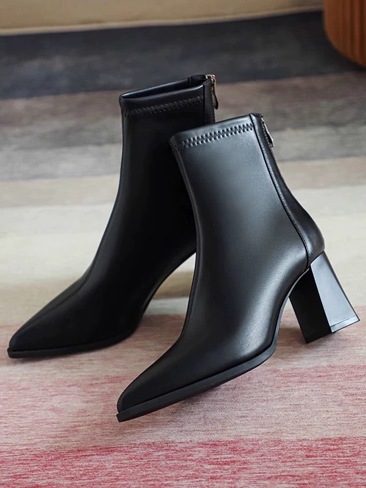 Ankle Luxe™ | Short Leather Pointed Ankle Boots | Genuine Leather, Sleek Design & Comfortable Fit