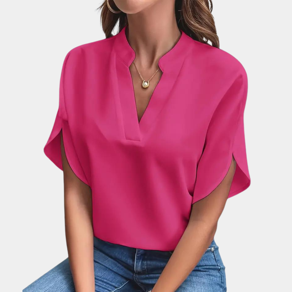 Blouse Vira™ | Women's V-Neck Blouse | Lightweight, Short Sleeve, Relaxed Fit Design