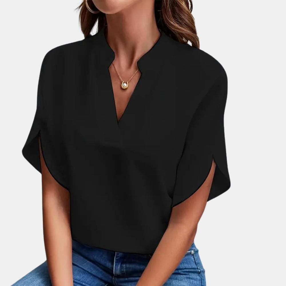 Blouse Vira™ | Women's V-Neck Blouse | Lightweight, Short Sleeve, Relaxed Fit Design