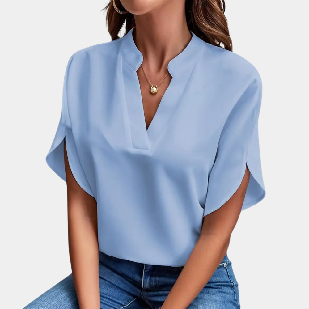 Blouse Vira™ | Women's V-Neck Blouse | Lightweight, Short Sleeve, Relaxed Fit Design