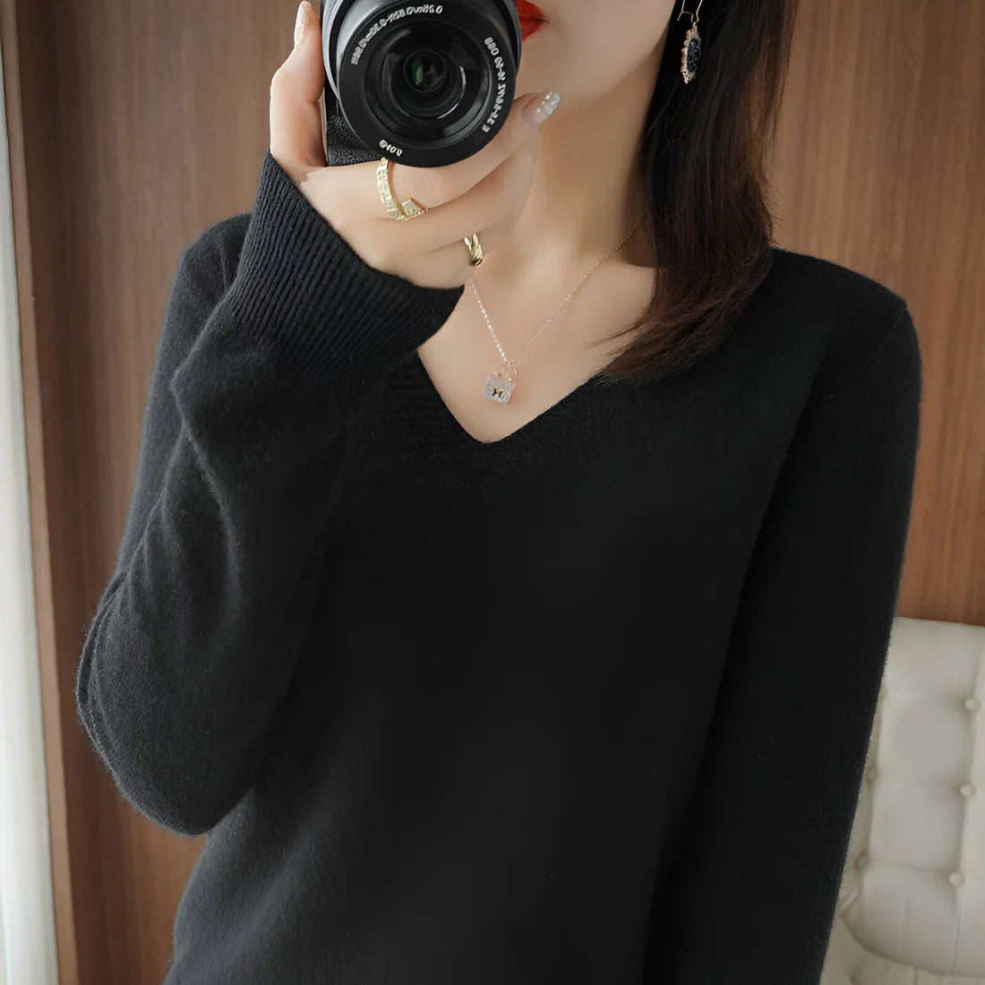 Knit Aura™ | Women's Comfortable V-Neck Knitted Sweater | Soft Fabric, Relaxed Fit & Stylish Design