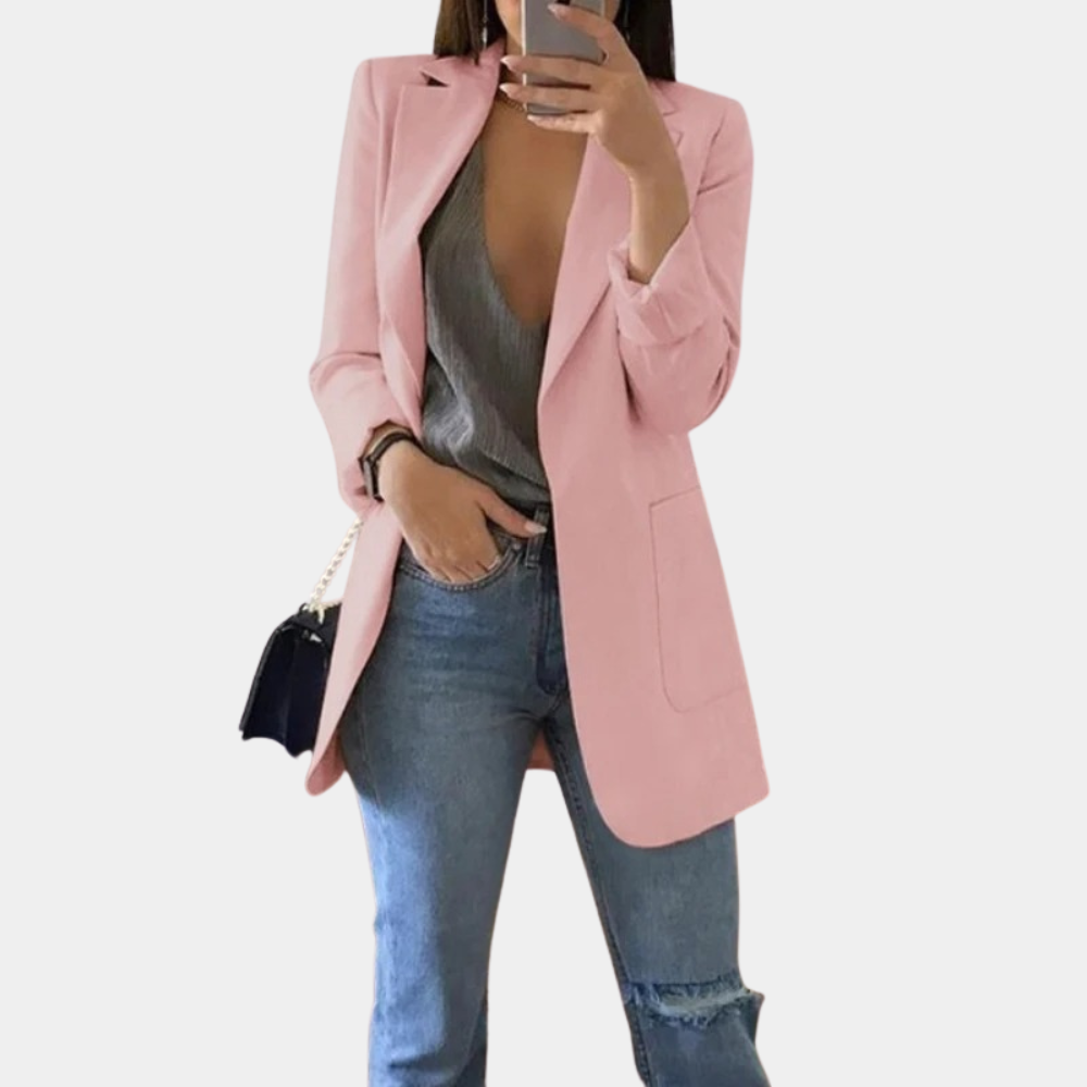 TailorCraft™ | Women's Longline Blazer | Tailored Fit, Open Front, Notched Lapel & Flap Pockets