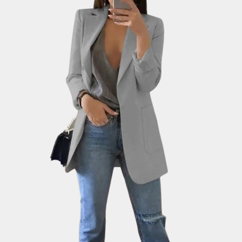TailorCraft™ | Women's Longline Blazer | Tailored Fit, Open Front, Notched Lapel & Flap Pockets