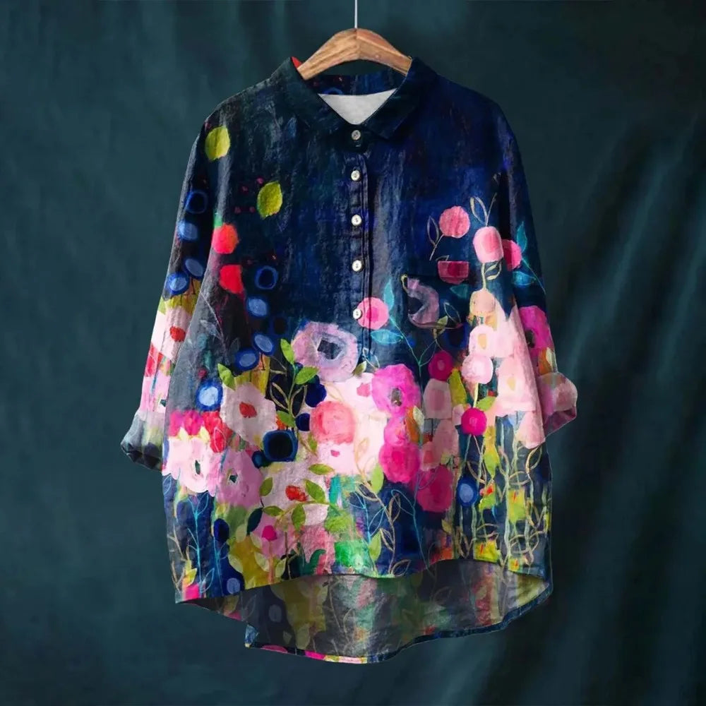 Floral Essence™ | Women's Vintage Floral Blouse | Lightweight Cotton, Relaxed Fit & Breathable Design