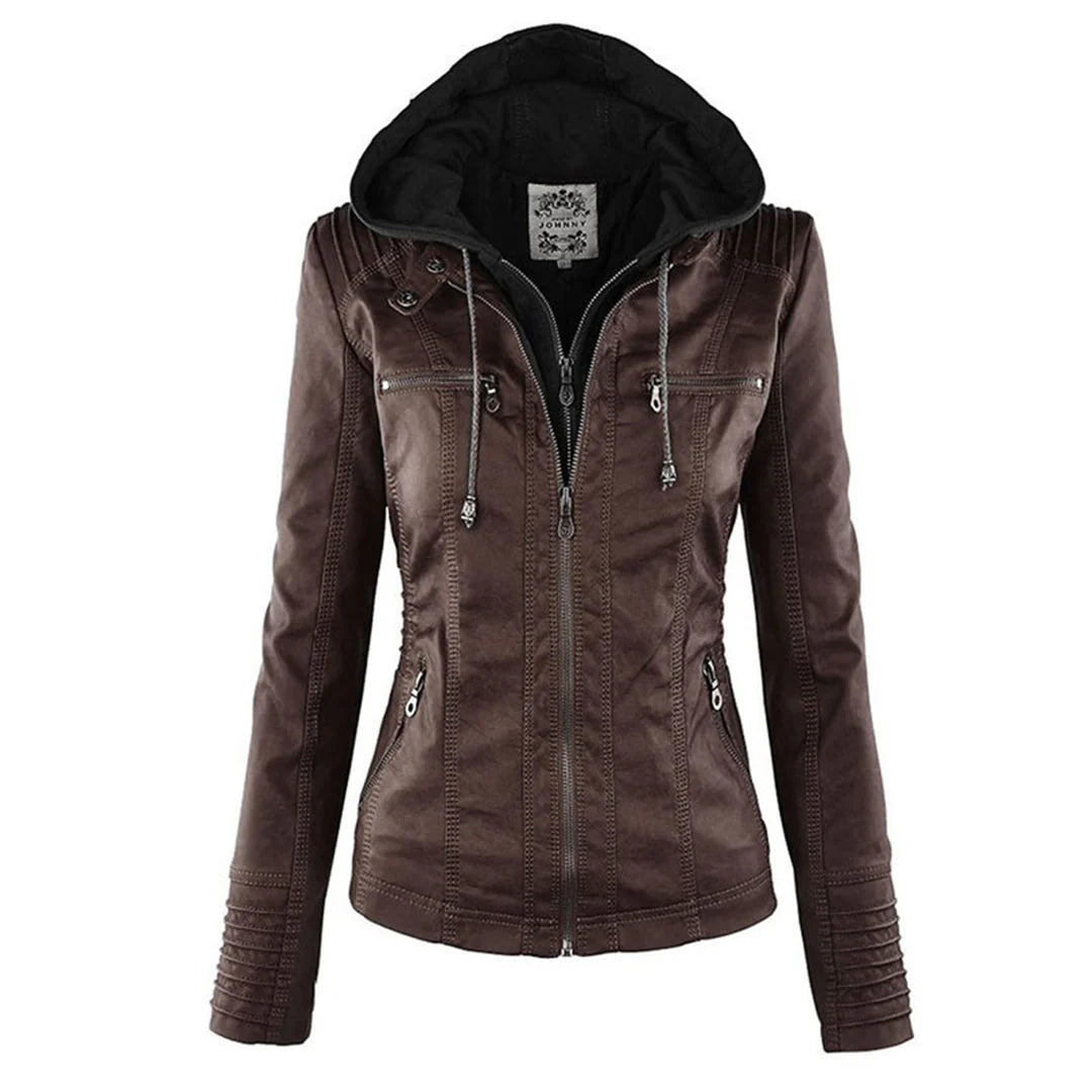 Leather Aura™ | Women's Casual Hooded Leather Jacket | Genuine Leather, Stylish Design & Comfortable Fit