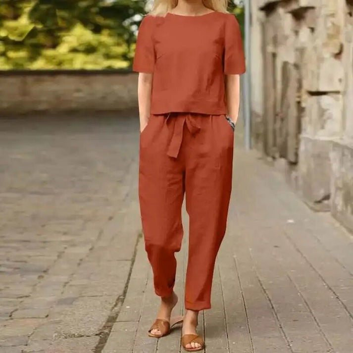 Summer Breeze™ | Women's Casual Two-Piece Set | Short Sleeve Top & Elastic Waist Shorts, Lightweight Fabric for Comfort