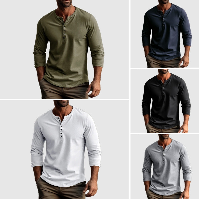 Cotton Henry™ | Men's Long Sleeve Henley Shirt | Breathable Cotton, Regular Fit, Button Placket Design