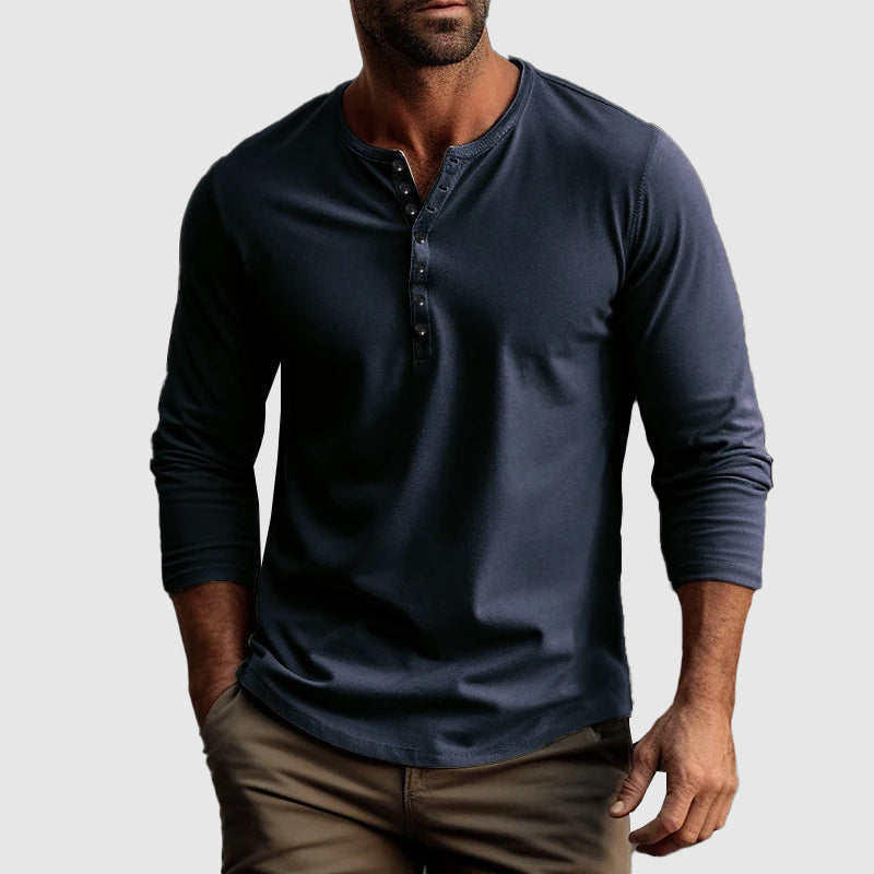 Cotton Henry™ | Men's Long Sleeve Henley Shirt | Breathable Cotton, Regular Fit, Button Placket Design