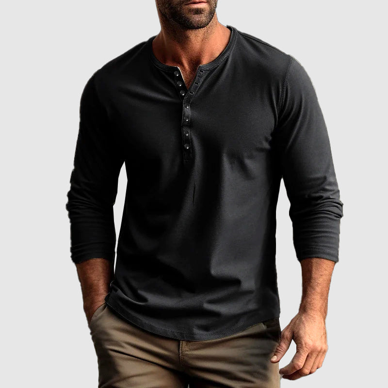 Cotton Henry™ | Men's Long Sleeve Henley Shirt | Breathable Cotton, Regular Fit, Button Placket Design