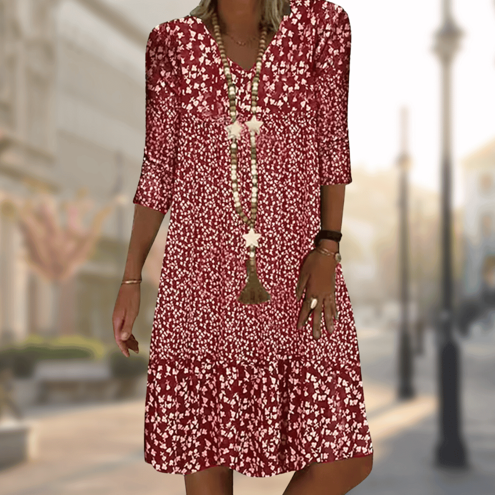 Floral Breeze™ | Women's Floral Print Midi Dress | Lightweight, Breathable Fabric, 3/4 Sleeves for Summer Style