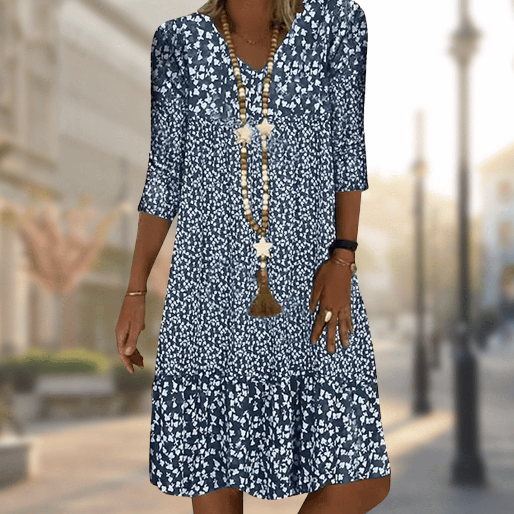 Floral Breeze™ | Women's Floral Print Midi Dress | Lightweight, Breathable Fabric, 3/4 Sleeves for Summer Style