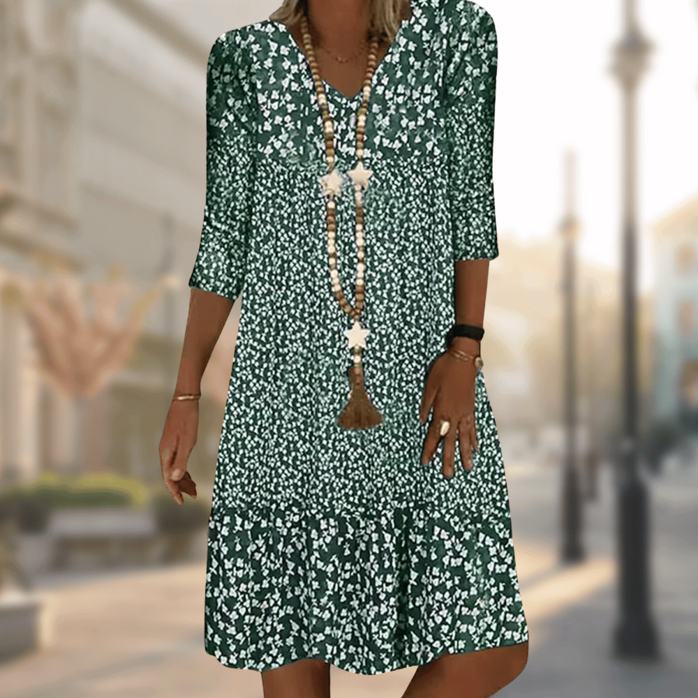 Floral Breeze™ | Women's Floral Print Midi Dress | Lightweight, Breathable Fabric, 3/4 Sleeves for Summer Style