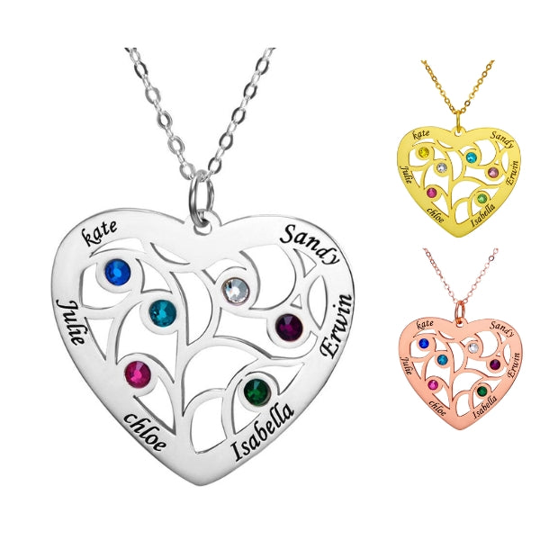 Heart Family Tree Necklace with Birthstones | Mother's Day Jewellery