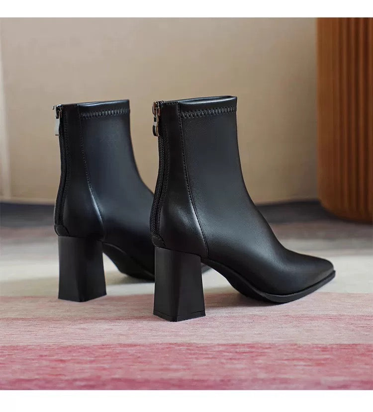 Ankle Luxe™ | Short Leather Pointed Ankle Boots | Genuine Leather, Sleek Design & Comfortable Fit