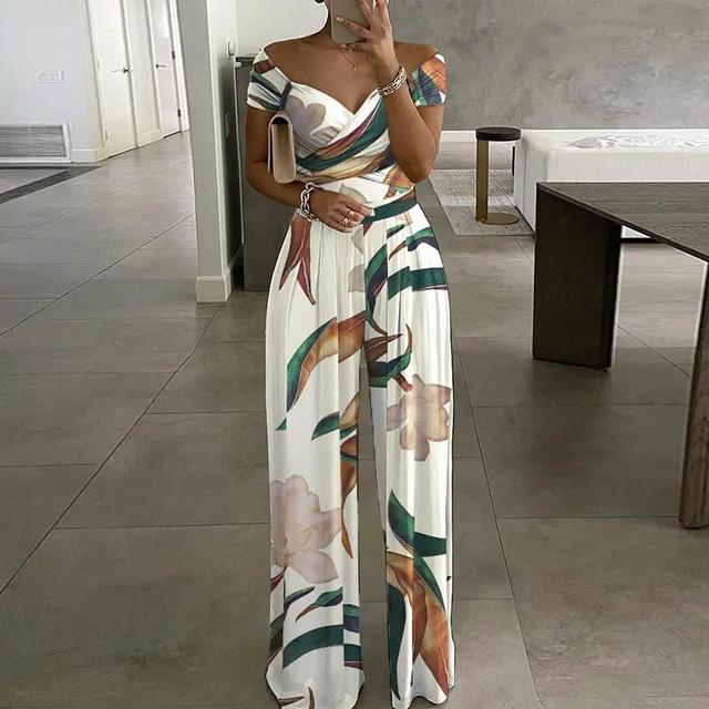 Floral Belle™ | Women's Off-Shoulder Floral Jumpsuit | Wrap Bust, Wide-Leg Design & Elegant Fit