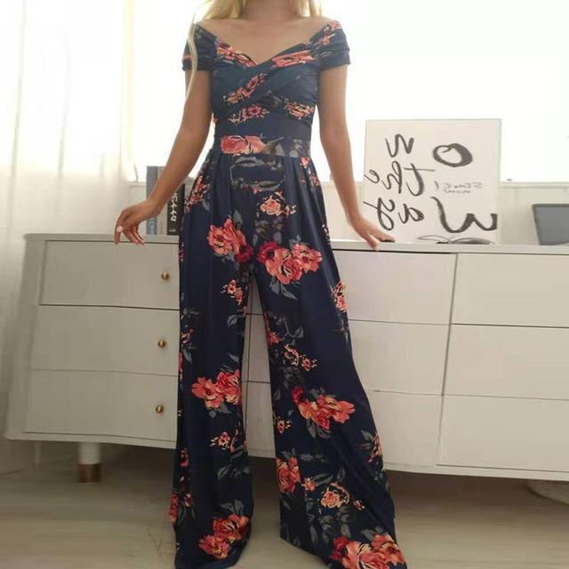 Floral Belle™ | Women's Off-Shoulder Floral Jumpsuit | Wrap Bust, Wide-Leg Design & Elegant Fit