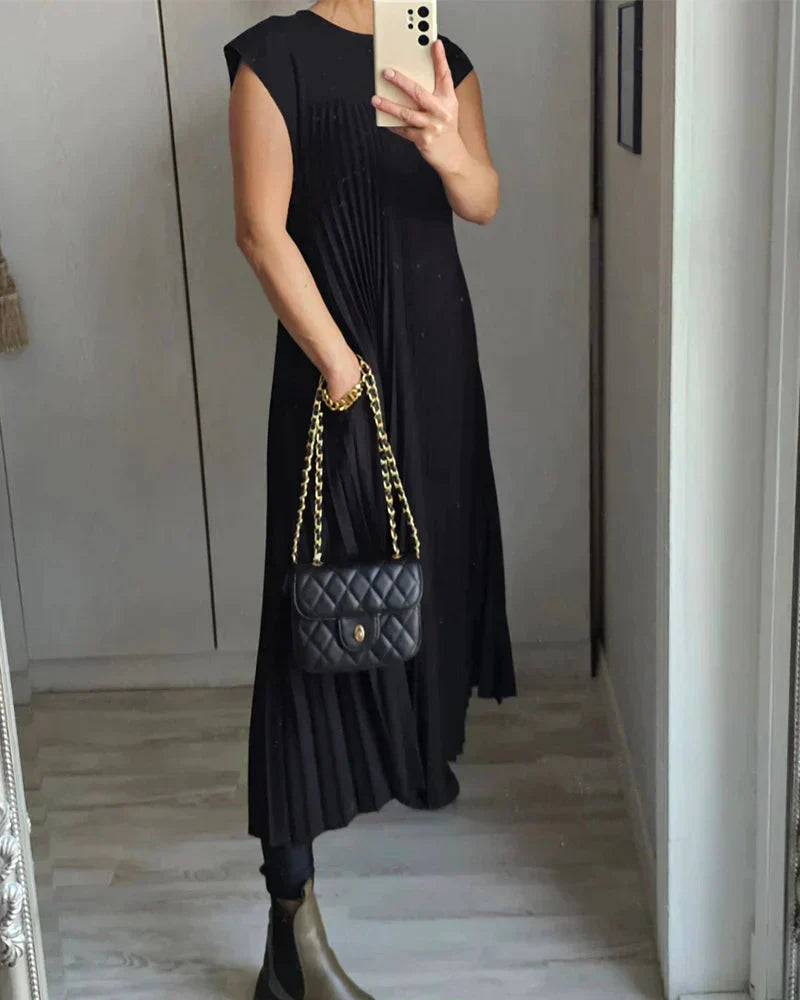 Sleeveless Pleated Dress | Women's Elegant Summer Dress | Lightweight Fabric, Flattering Fit & Versatile Style