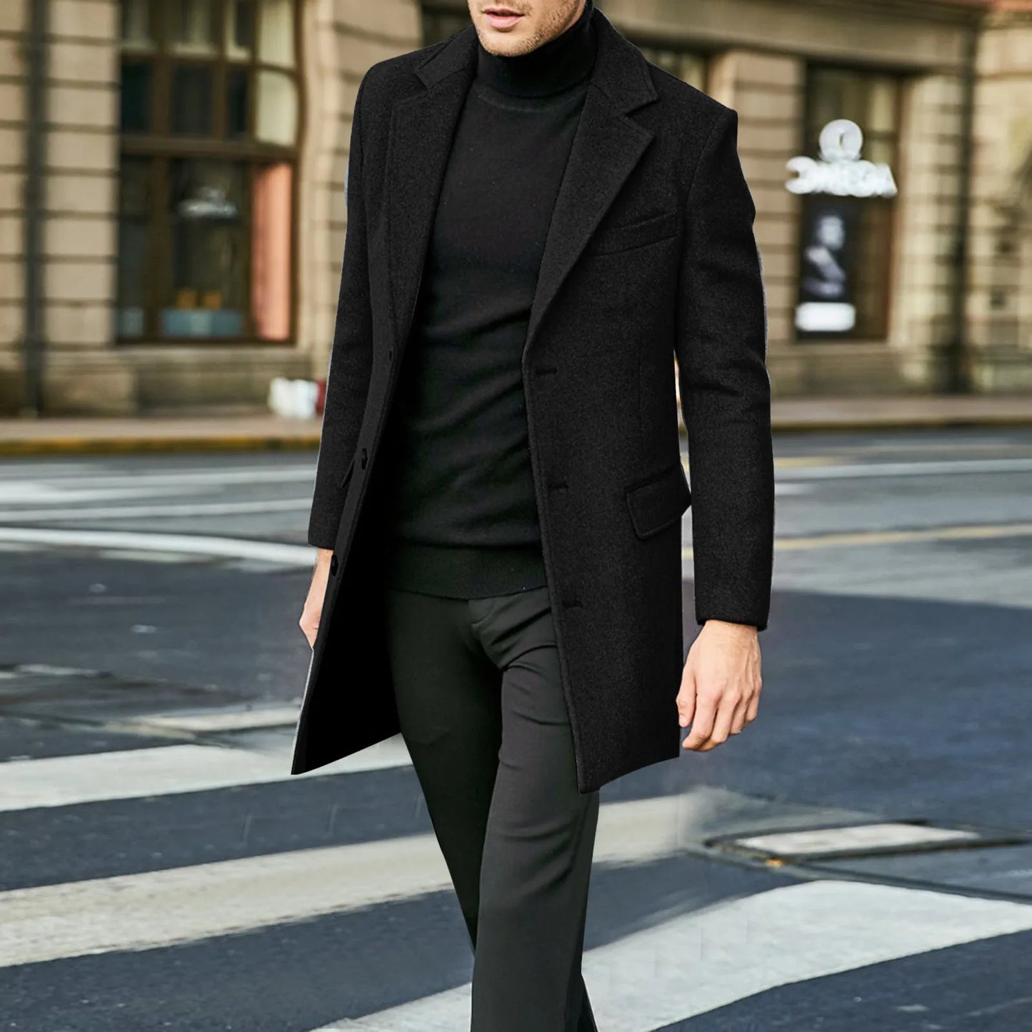 Overcoat Victor™ | Men's Wool Blend Overcoat | Tailored Fit, Single-Breasted 3-Button Design for Formal Wear