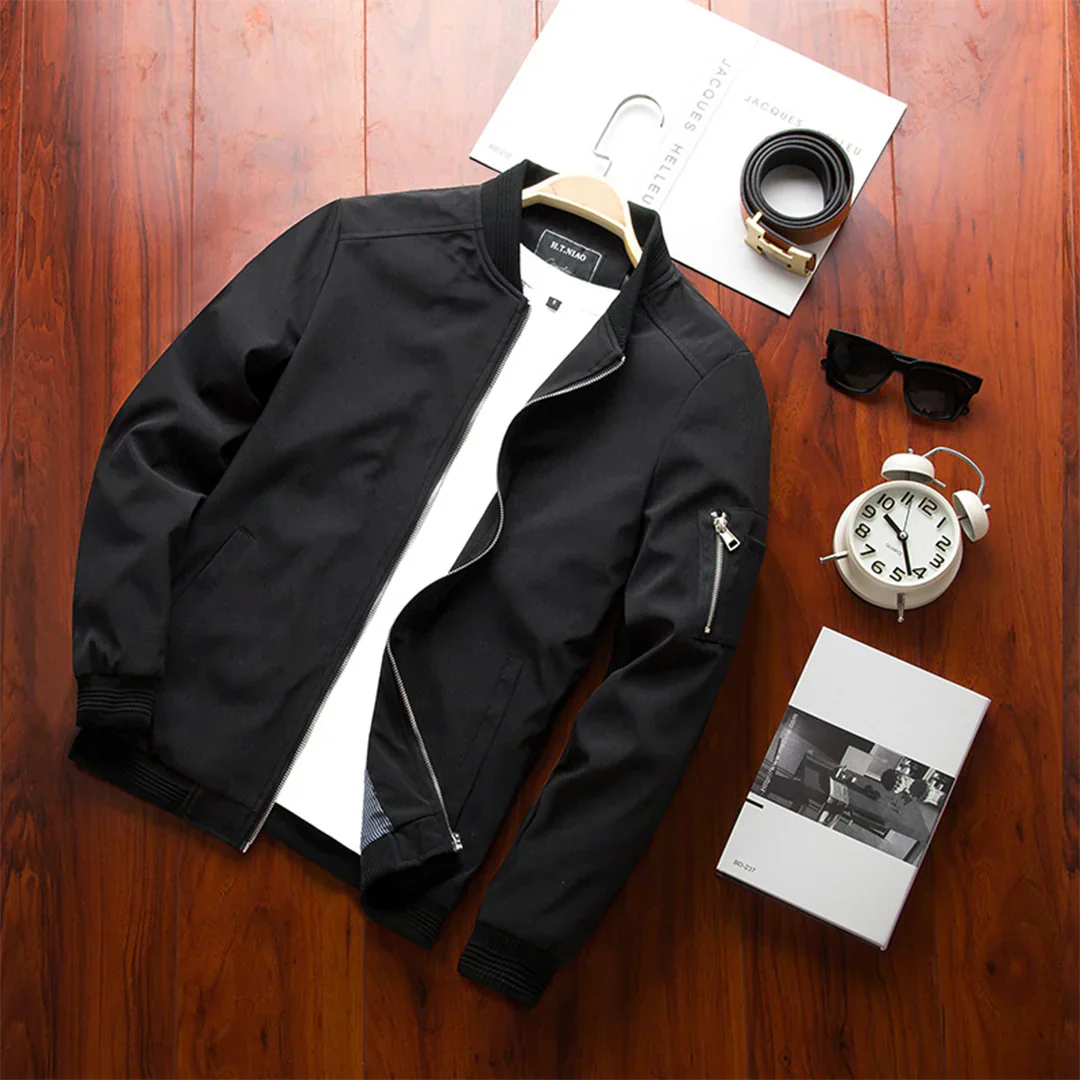 Veyron | Mens Waterproof Bomber Jacket in Navy Blue Lightweight Casual Zip-Up Coat for Everyday Streetwear & Travel