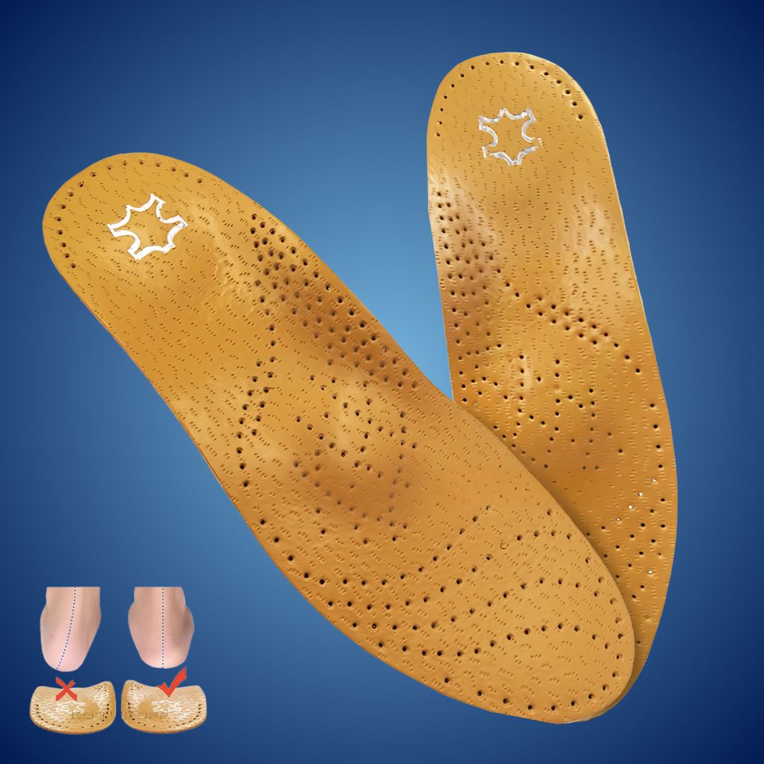 Orthopedic Leather Shoe Insoles for Arch Support, Shock Absorption & Foot Pain Relief - Moisture Wicking Comfort Insoles