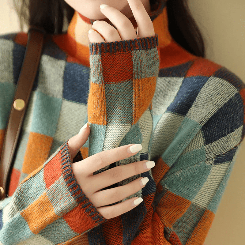 Cozy Couture™ | Women's Cashmere Patchwork Turtleneck | Soft, Warm Fabric, Stylish Design & Comfortable Fit
