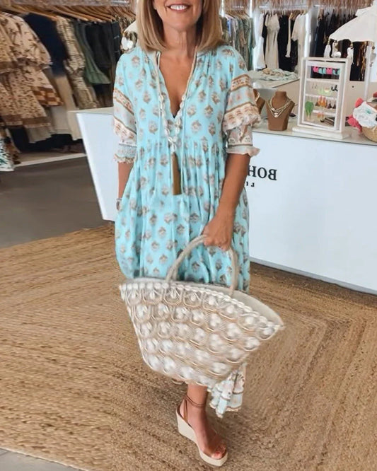 V-Neck Aura™ | Women's Printed Half-Sleeve Dress | Lightweight Fabric, Trendy Design & Comfortable Fit