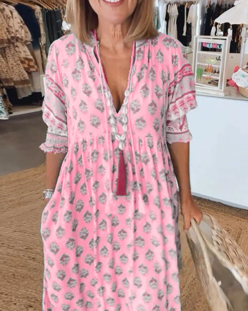V-Neck Aura™ | Women's Printed Half-Sleeve Dress | Lightweight Fabric, Trendy Design & Comfortable Fit